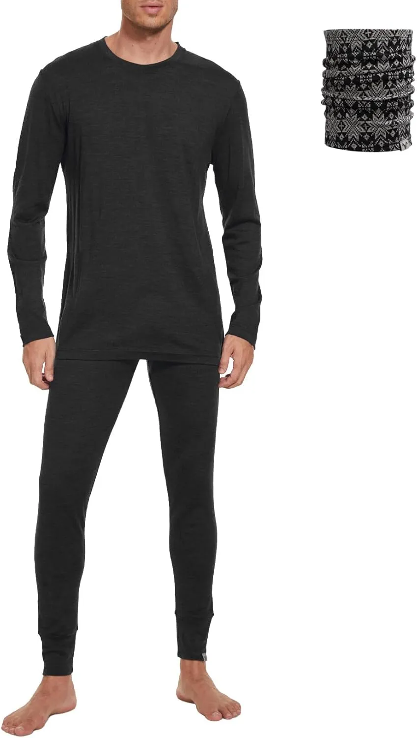 MERINNOVATION Merino Wool Base Layer Set for Men 100% Merino Wool Thermal Underwear Long Sleeve