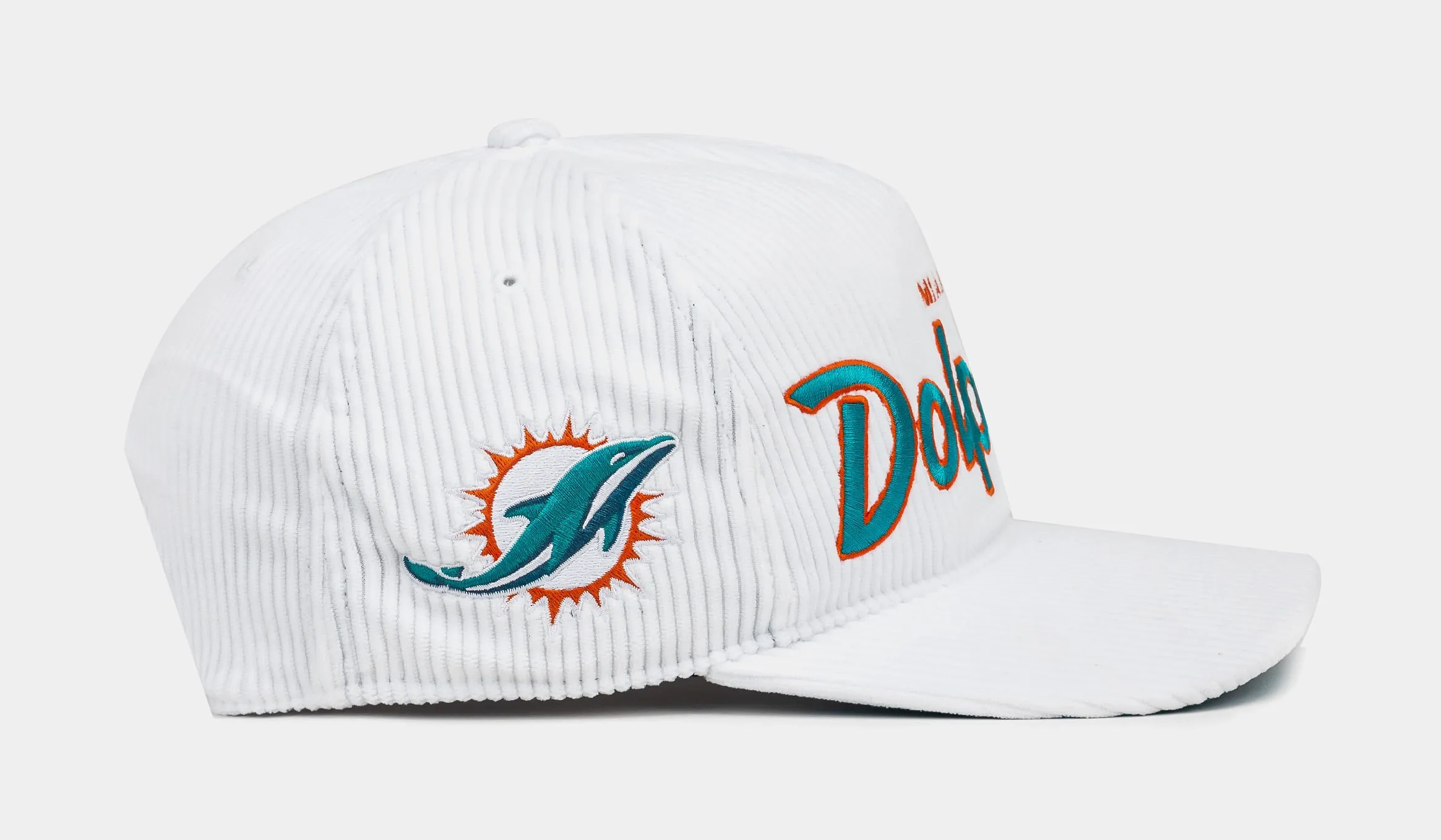 Miami Dolphins Corduroy Snapback Mens Hat (White/Teal)