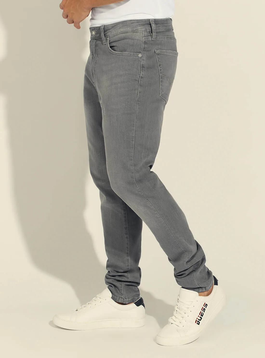 Mid-Rise Slim Tapered Drake Denim Jeans in Grey Supra Wash