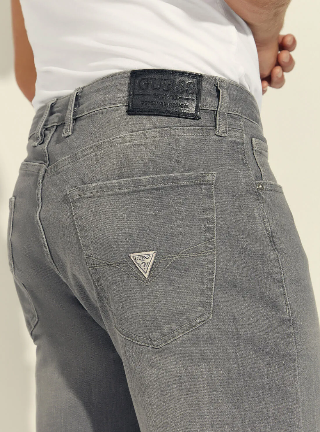 Mid-Rise Slim Tapered Drake Denim Jeans in Grey Supra Wash