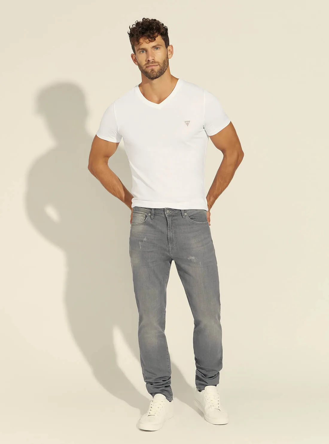 Mid-Rise Slim Tapered Drake Denim Jeans in Grey Supra Wash