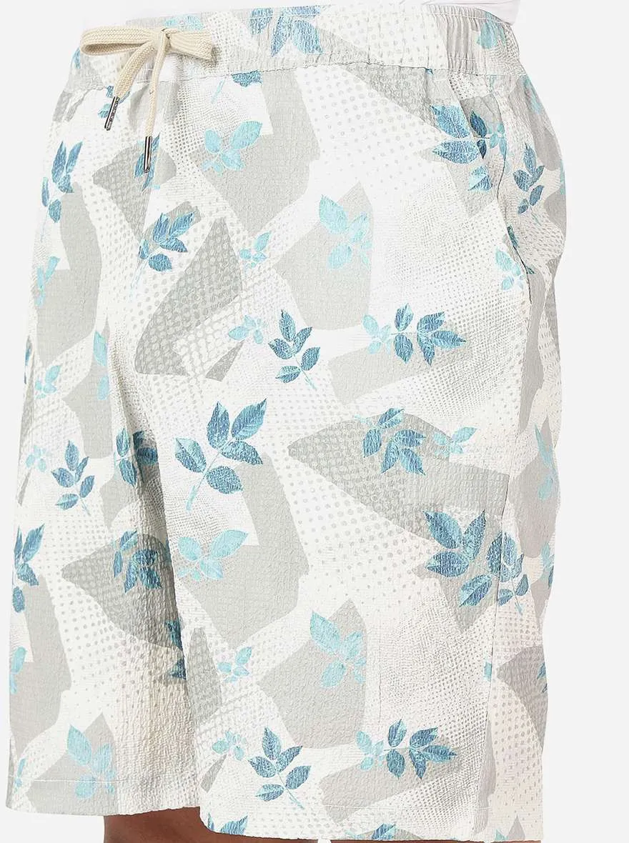 Mint Grey Printed Slim Fit Shorts | JadeBlue