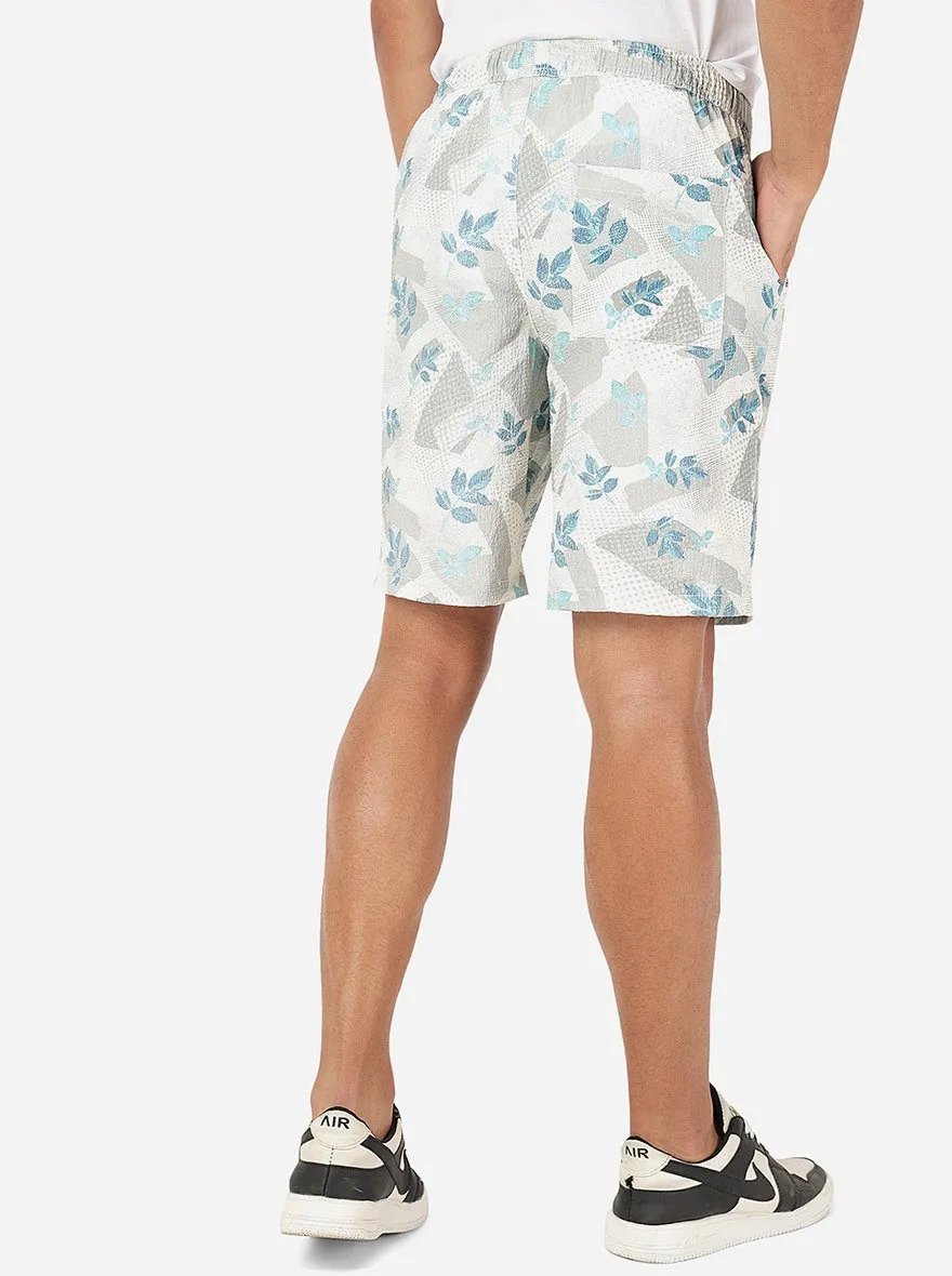 Mint Grey Printed Slim Fit Shorts | JadeBlue