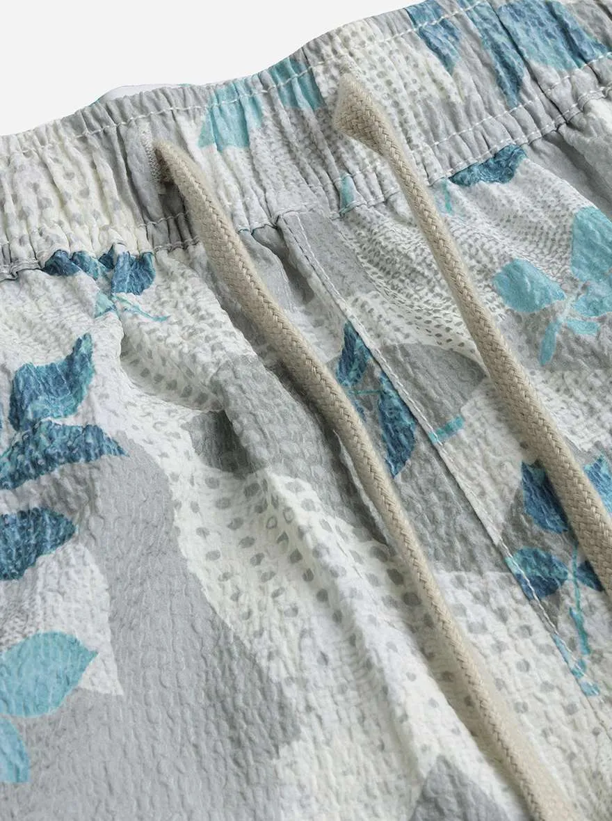 Mint Grey Printed Slim Fit Shorts | JadeBlue