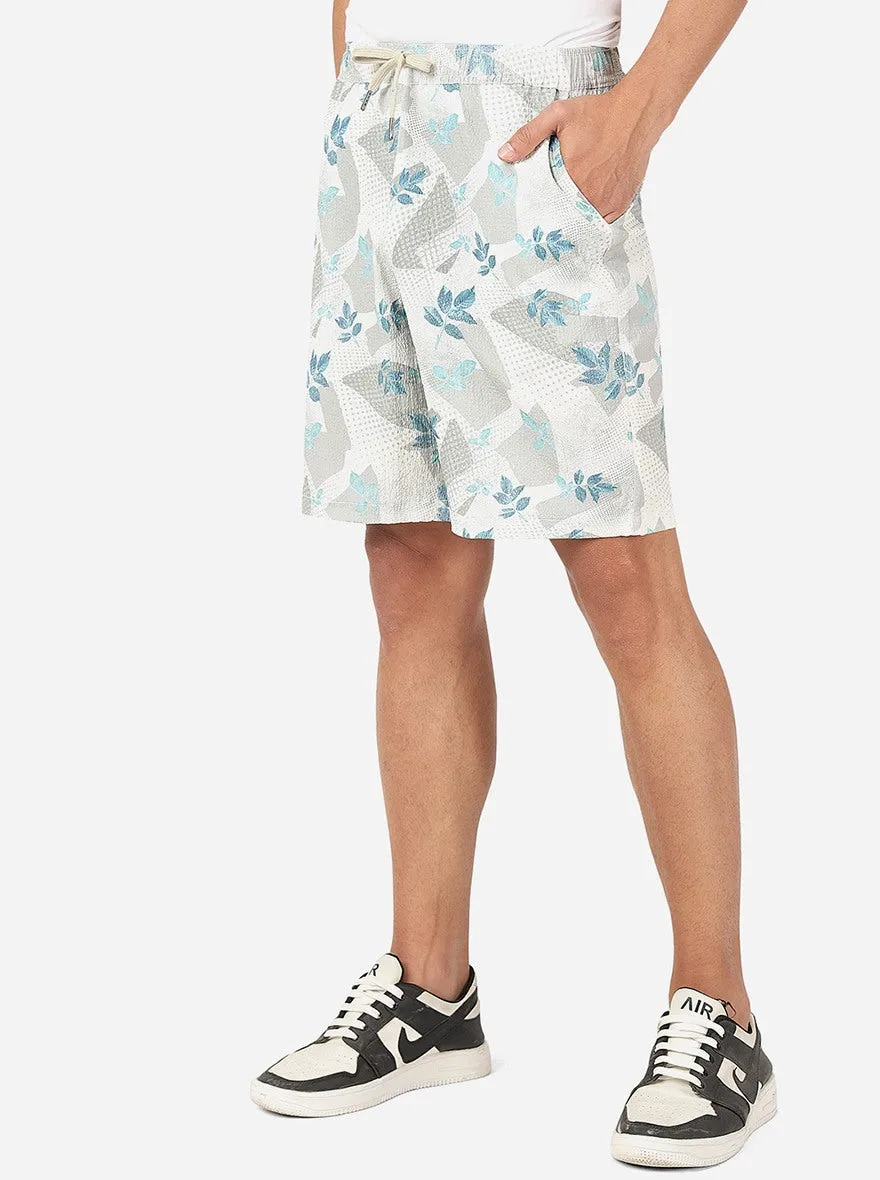 Mint Grey Printed Slim Fit Shorts | JadeBlue