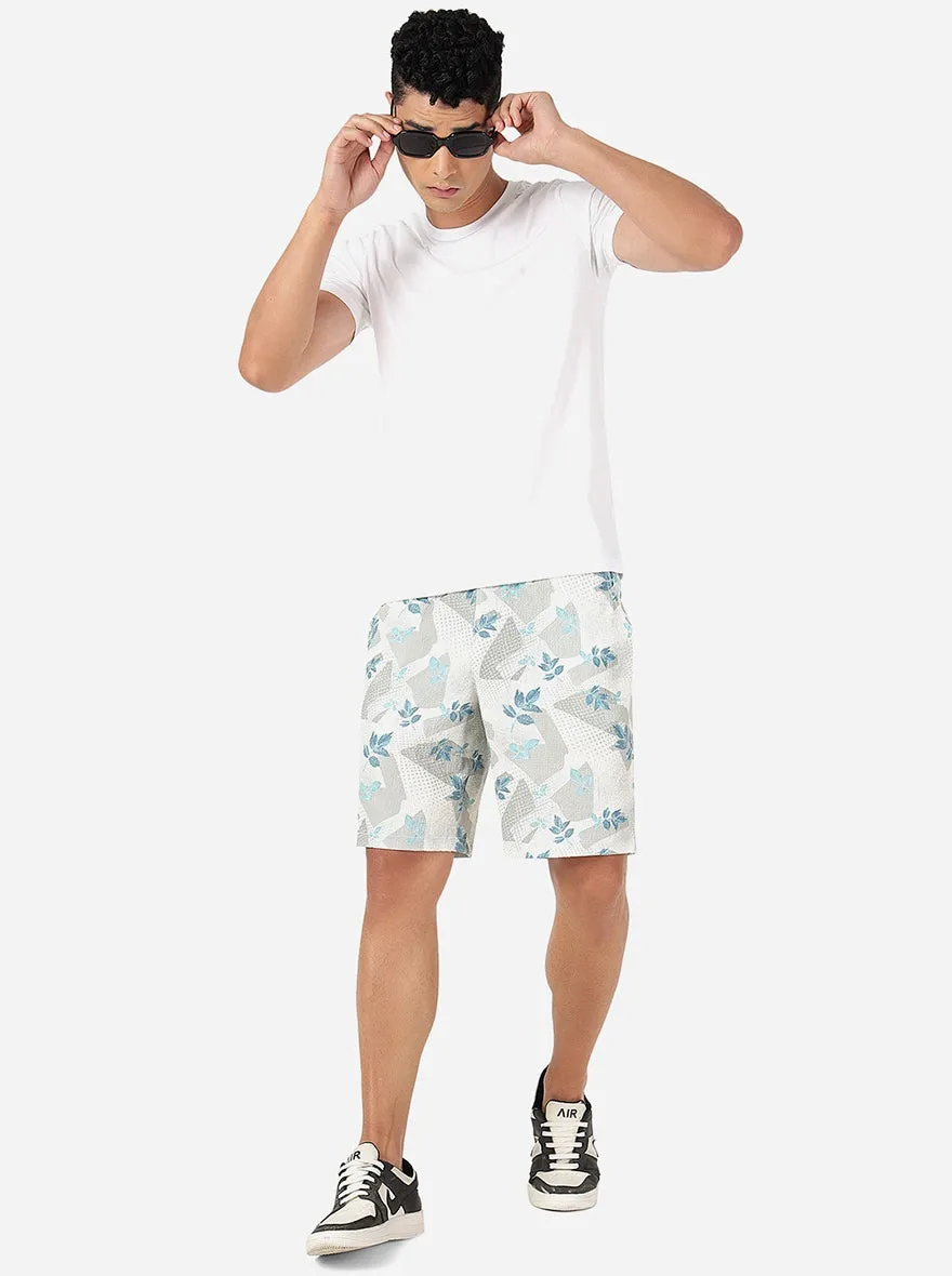 Mint Grey Printed Slim Fit Shorts | JadeBlue