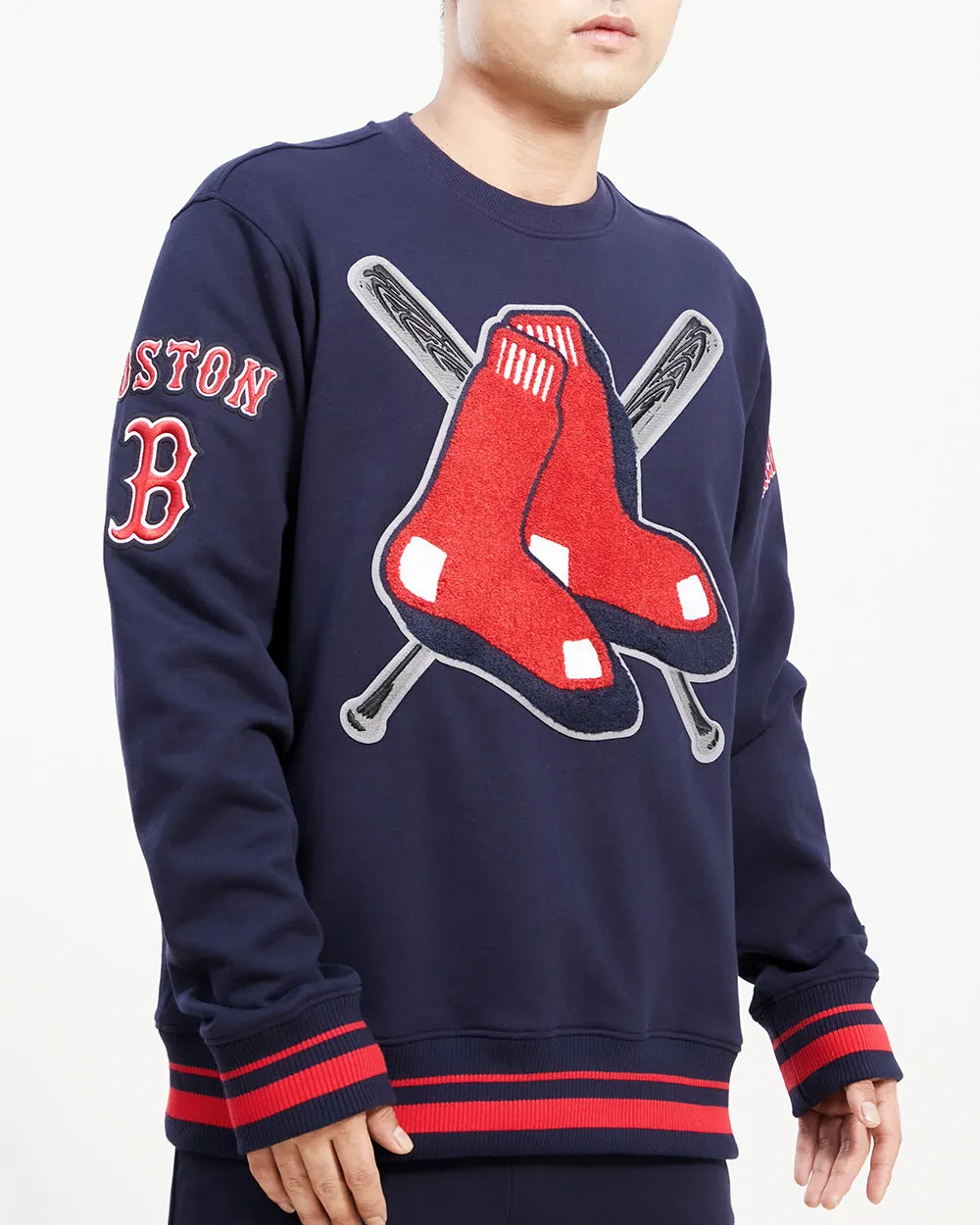 MLB BOSTON RED SOX MASHUP MEN'S RIB CREWNECK (MIDNIGHT NAVY/RED/MIDNIGHT NAVY)