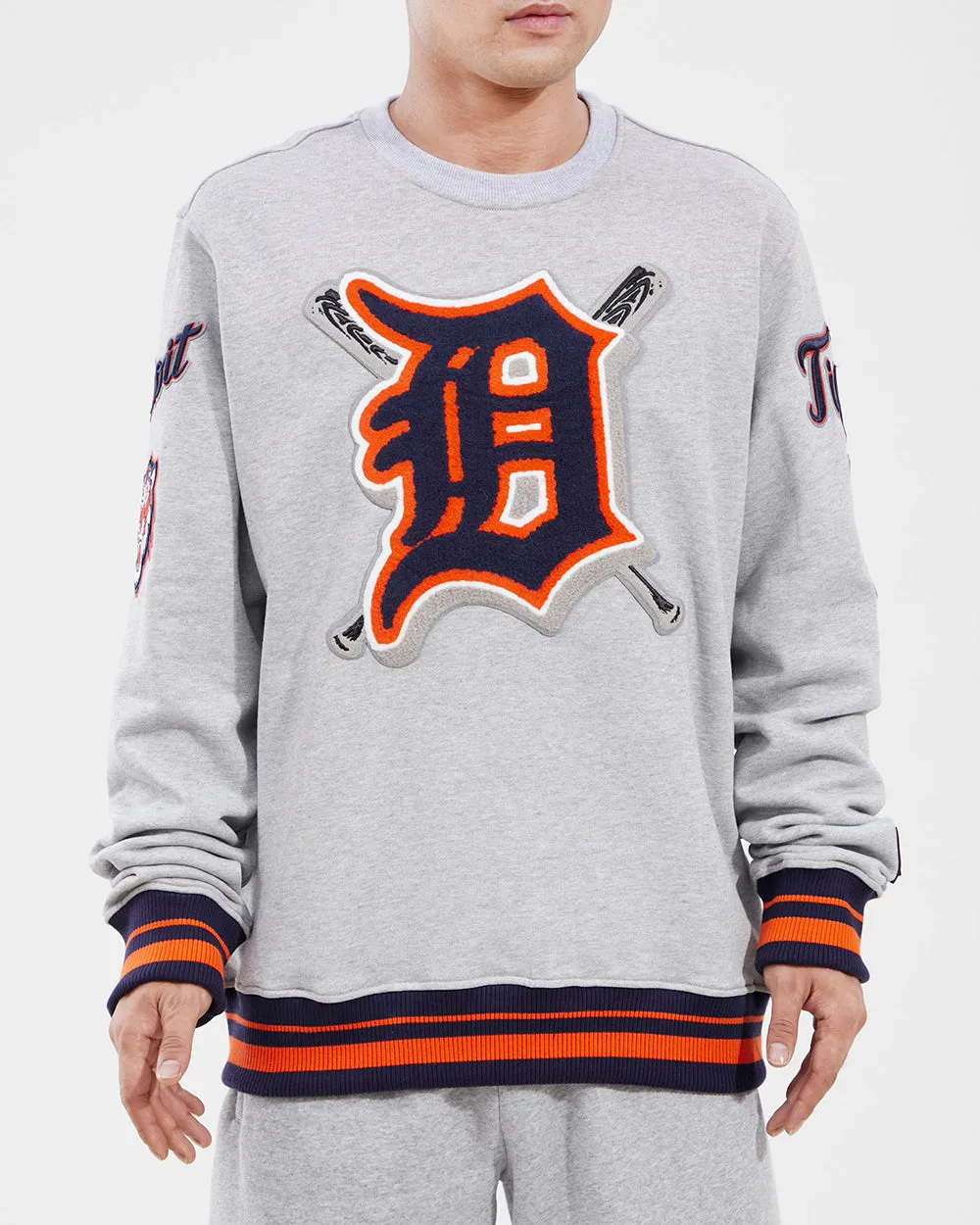 MLB DETROIT TIGERS MASHUP MEN'S RIB CREWNECK (HEATHER GREY)