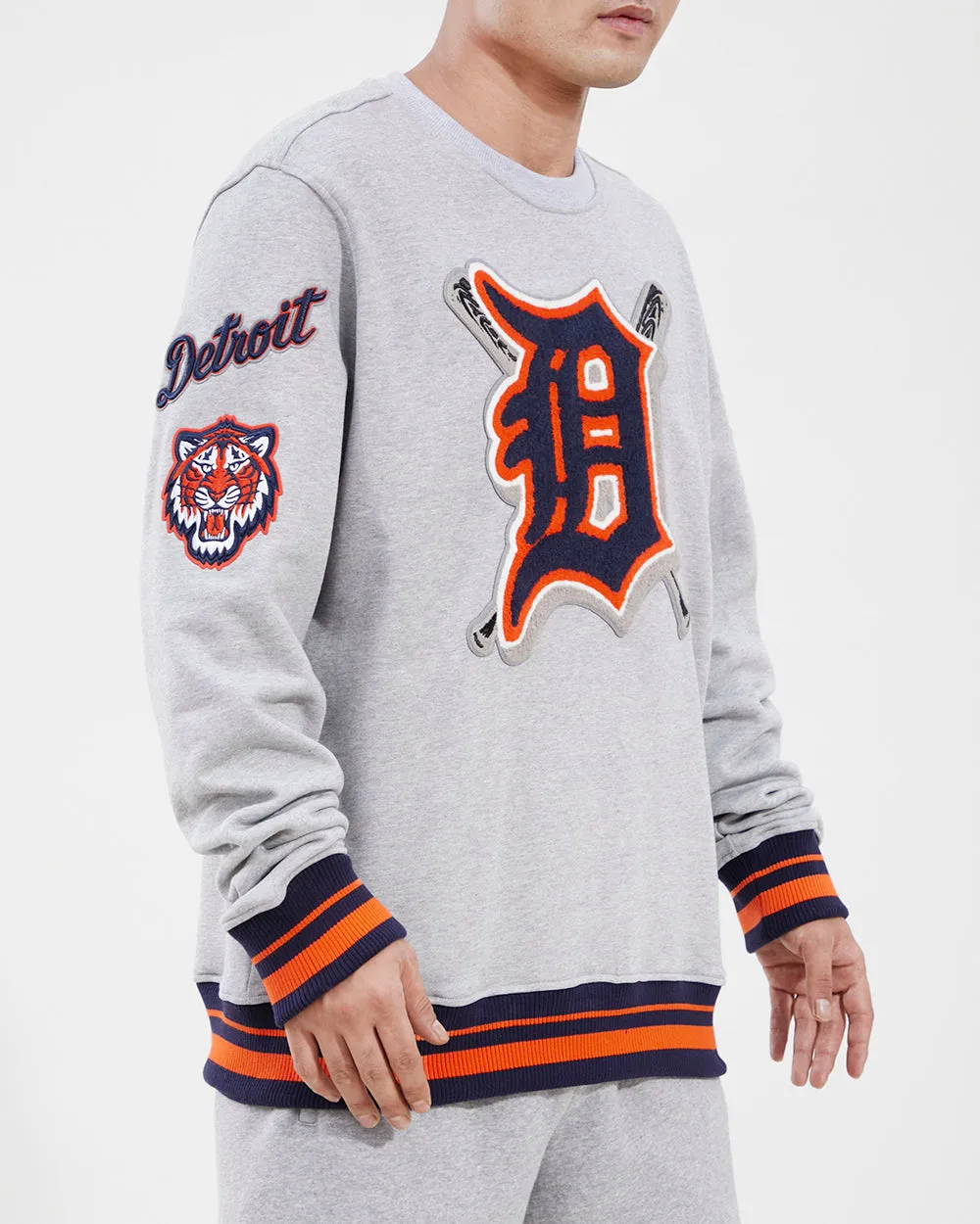 MLB DETROIT TIGERS MASHUP MEN'S RIB CREWNECK (HEATHER GREY)