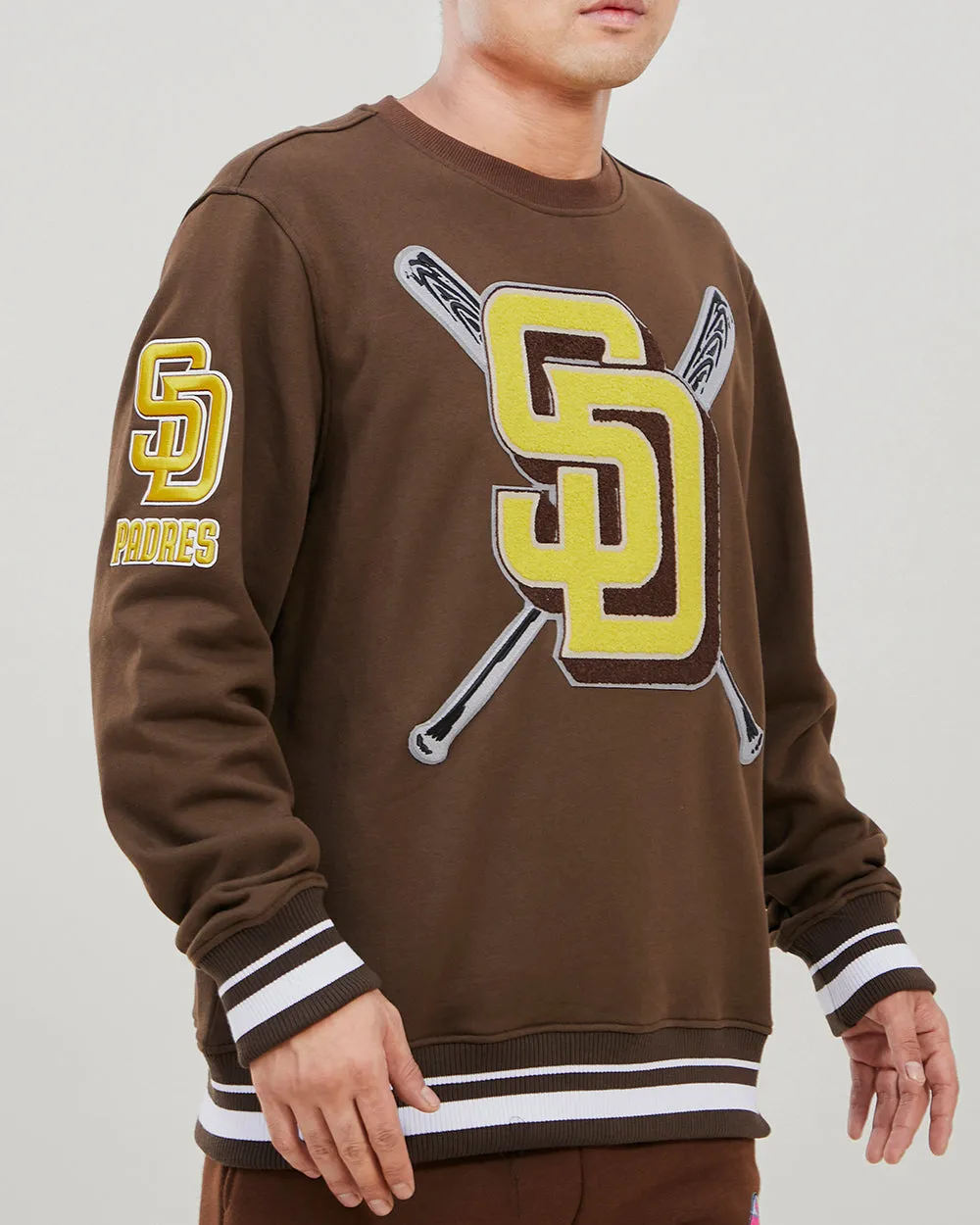 MLB SAN DIEGO PADRES MASHUP MEN'S RIB CREWNECK (BROWN/WHITE/BROWN)