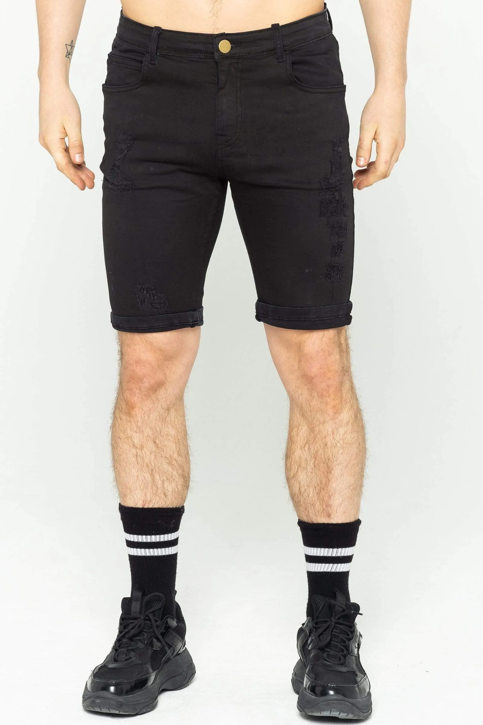 Murry Spray On Men's Denim Shorts - Black