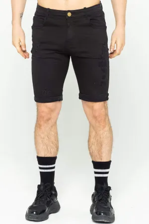Murry Spray On Men's Denim Shorts - Black