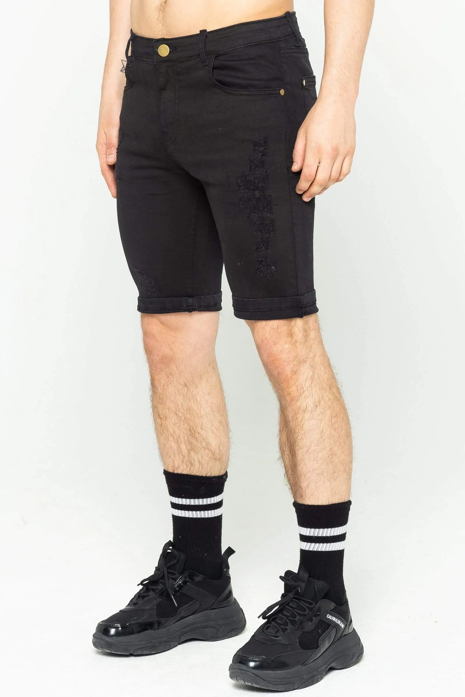 Murry Spray On Men's Denim Shorts - Black