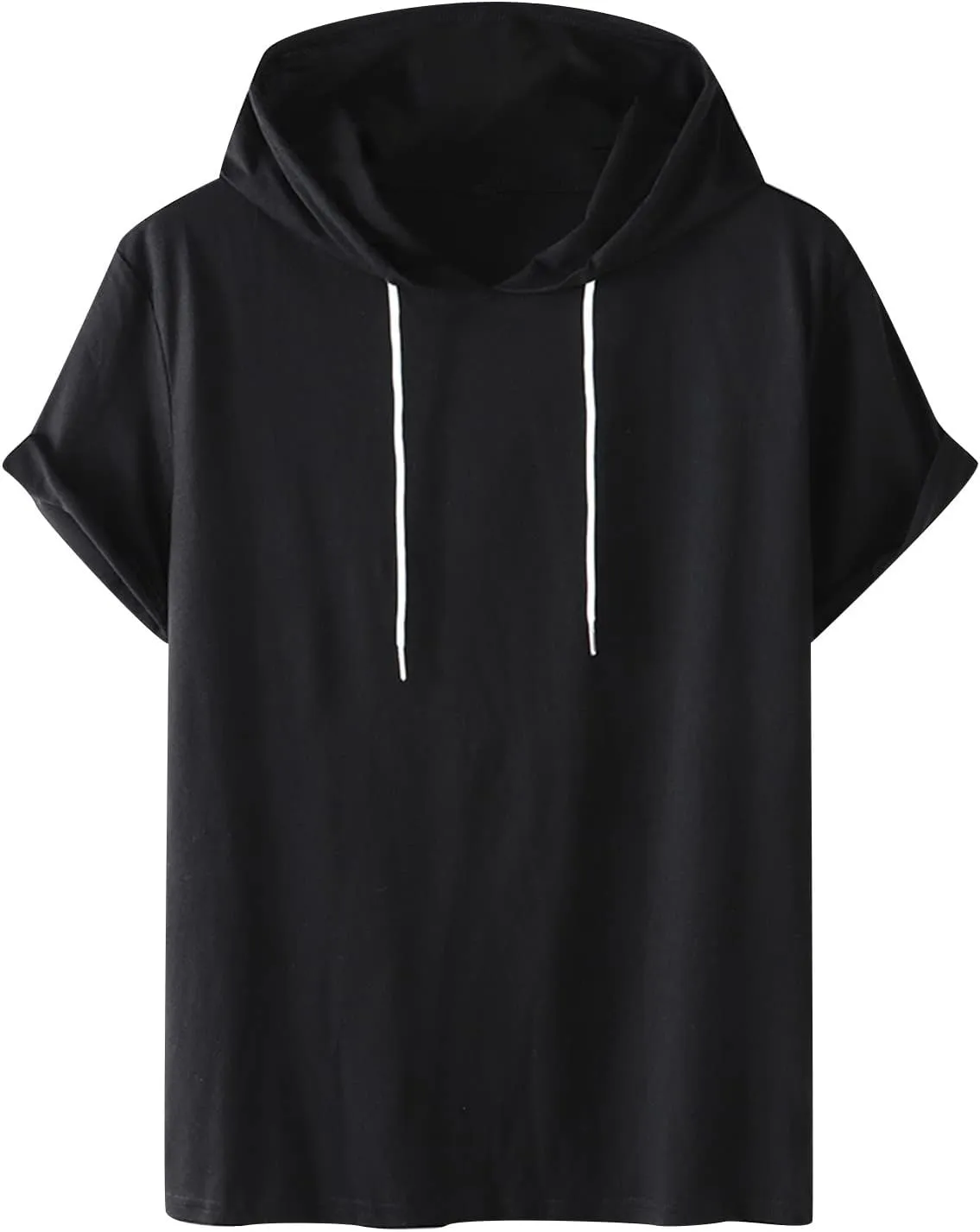 Muscularfit 100% Cotton T Shirts for Men 2024 Summer Short Sleeve Casual Hooded Shirt Loose Fit Solid Drawstring Hoodie Shirt