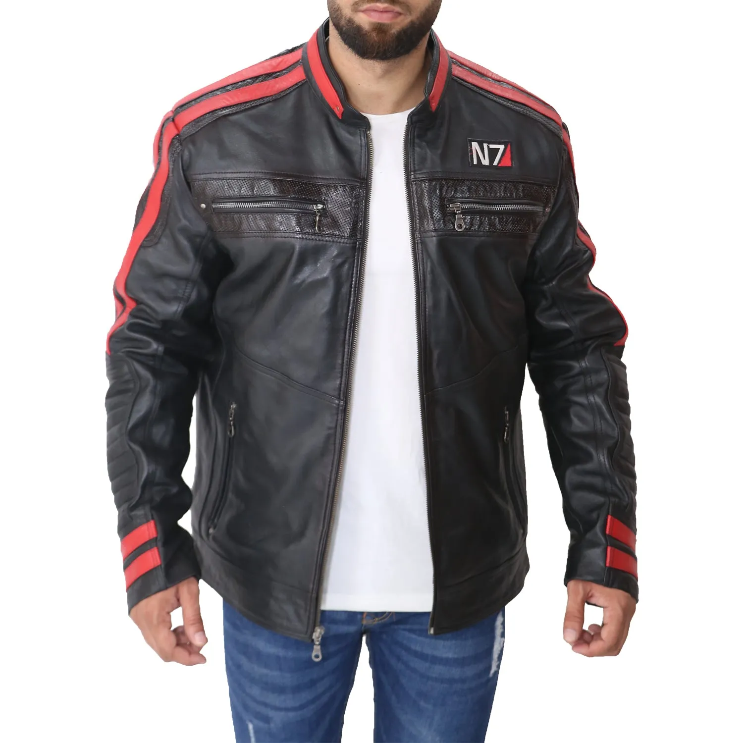 N7 Mass Effect 3 Commander Shepard Leather Biker Jacket