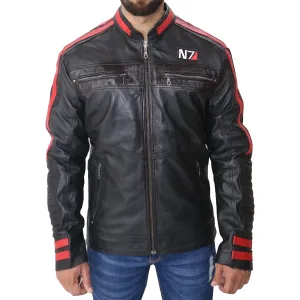 N7 Mass Effect 3 Commander Shepard Leather Biker Jacket