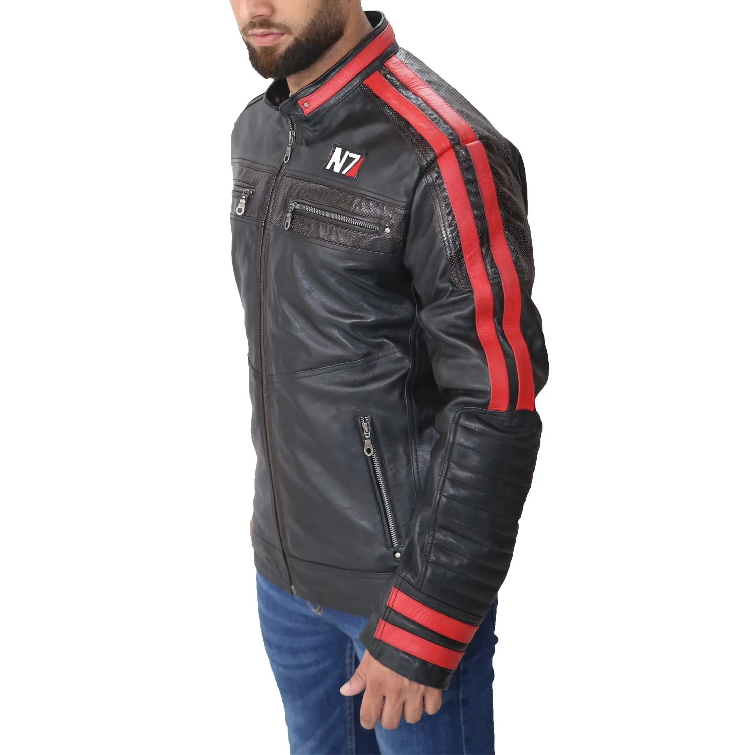 N7 Mass Effect 3 Commander Shepard Leather Biker Jacket