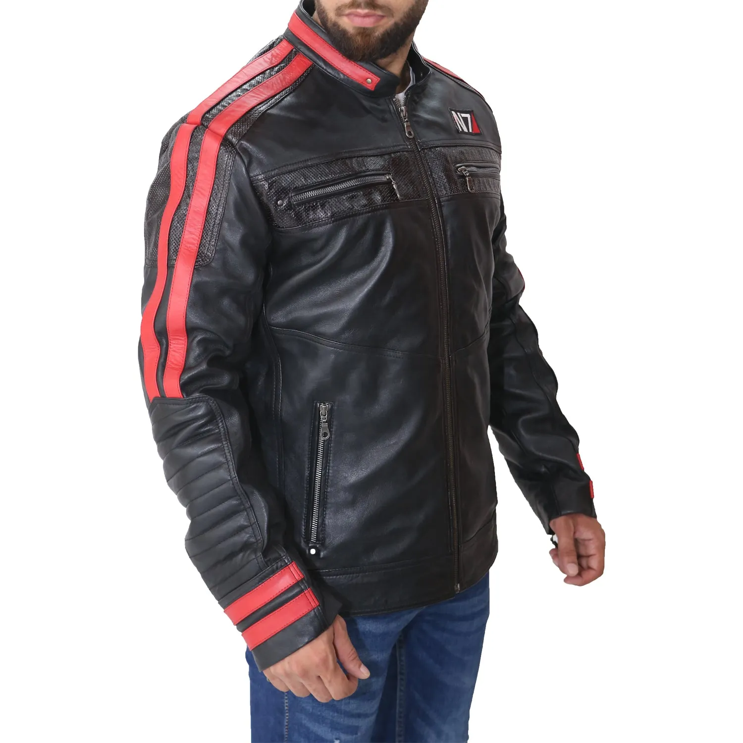 N7 Mass Effect 3 Commander Shepard Leather Biker Jacket