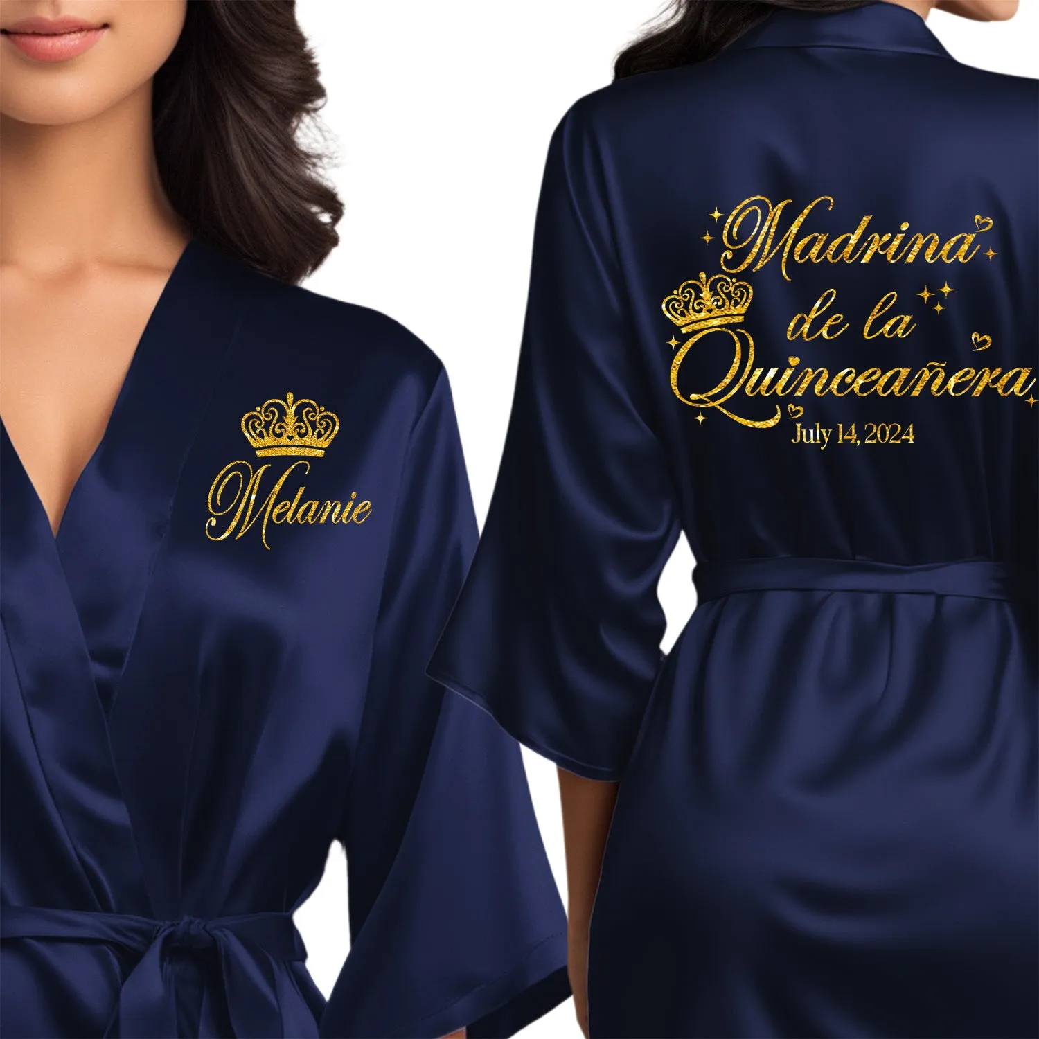 Navy Blue Mis Quince Años Robes, Pretty Quinceañera Robes, Robes for Mama de Quince | Quinceañera Gift
