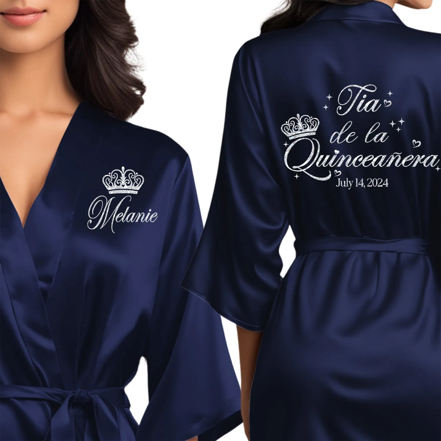 Navy Blue Mis Quince Años Robes, Pretty Quinceañera Robes, Robes for Mama de Quince | Quinceañera Gift