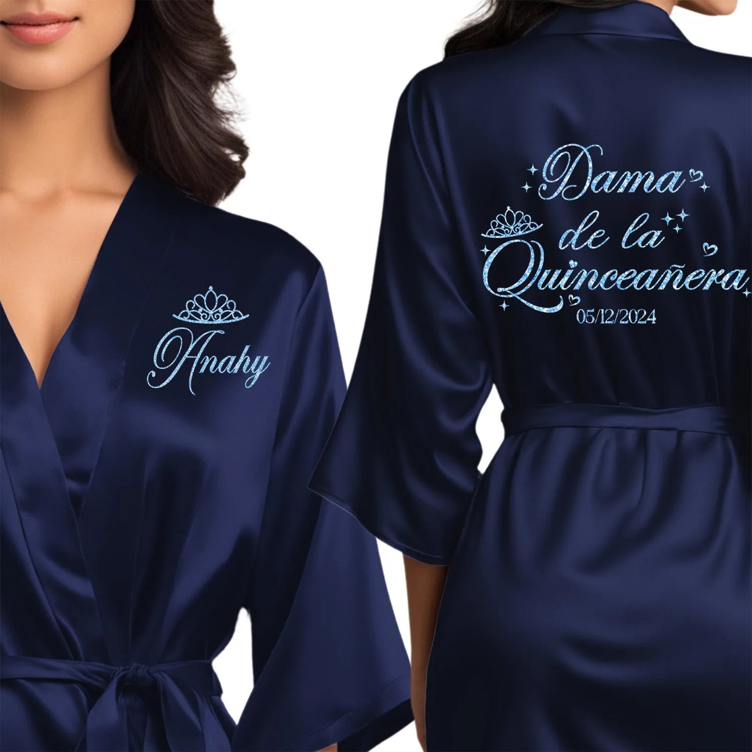 Navy Blue Mis Quince Años Robes, Pretty Quinceañera Robes, Robes for Mama de Quince | Quinceañera Gift