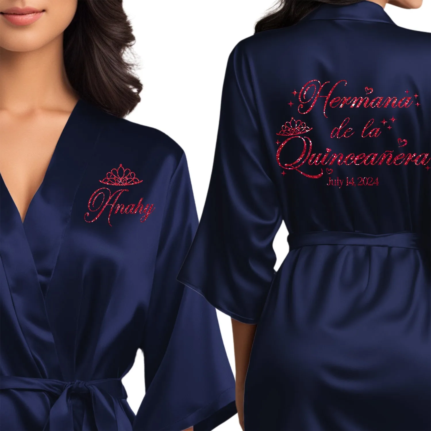 Navy Blue Mis Quince Años Robes, Pretty Quinceañera Robes, Robes for Mama de Quince | Quinceañera Gift