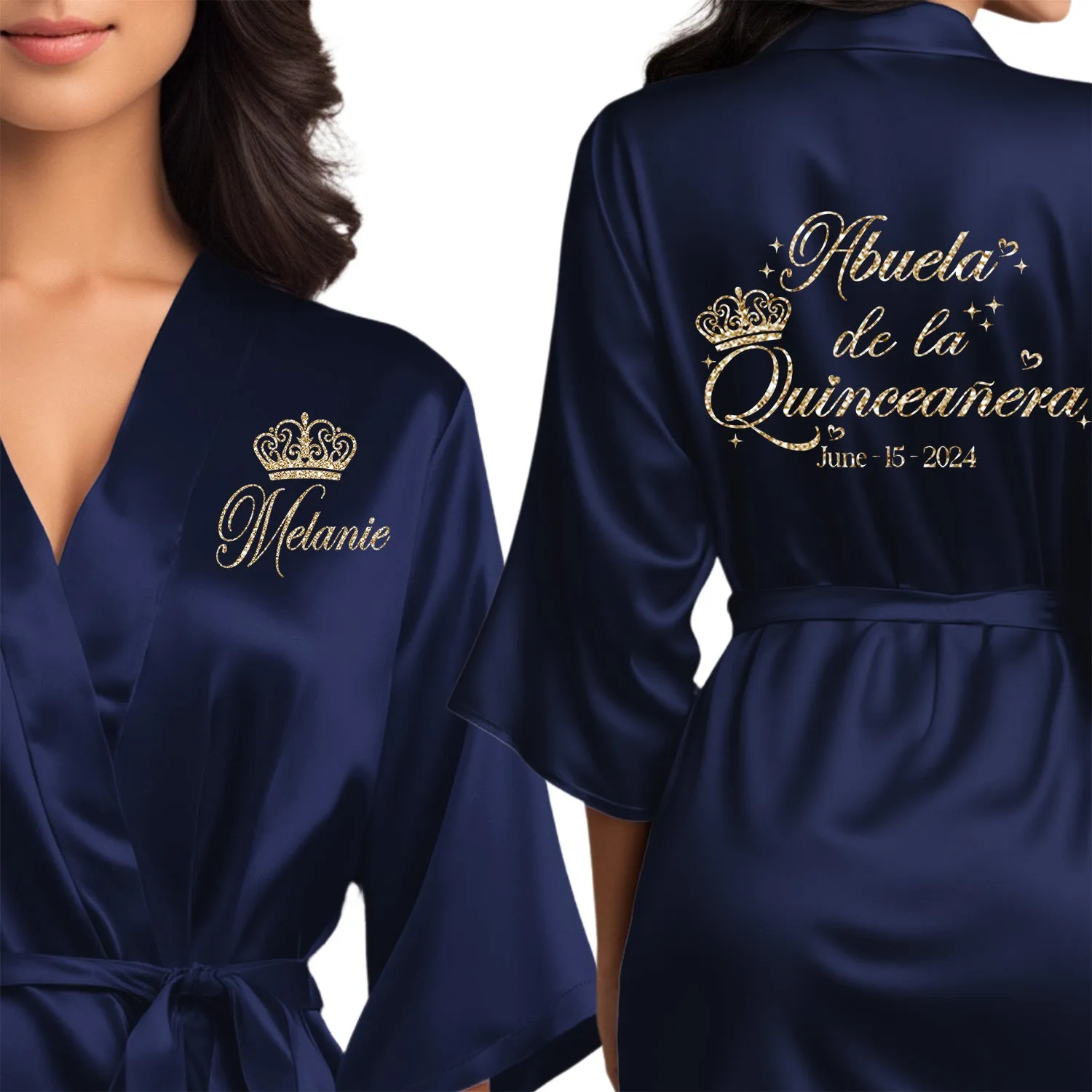 Navy Blue Mis Quince Años Robes, Pretty Quinceañera Robes, Robes for Mama de Quince | Quinceañera Gift