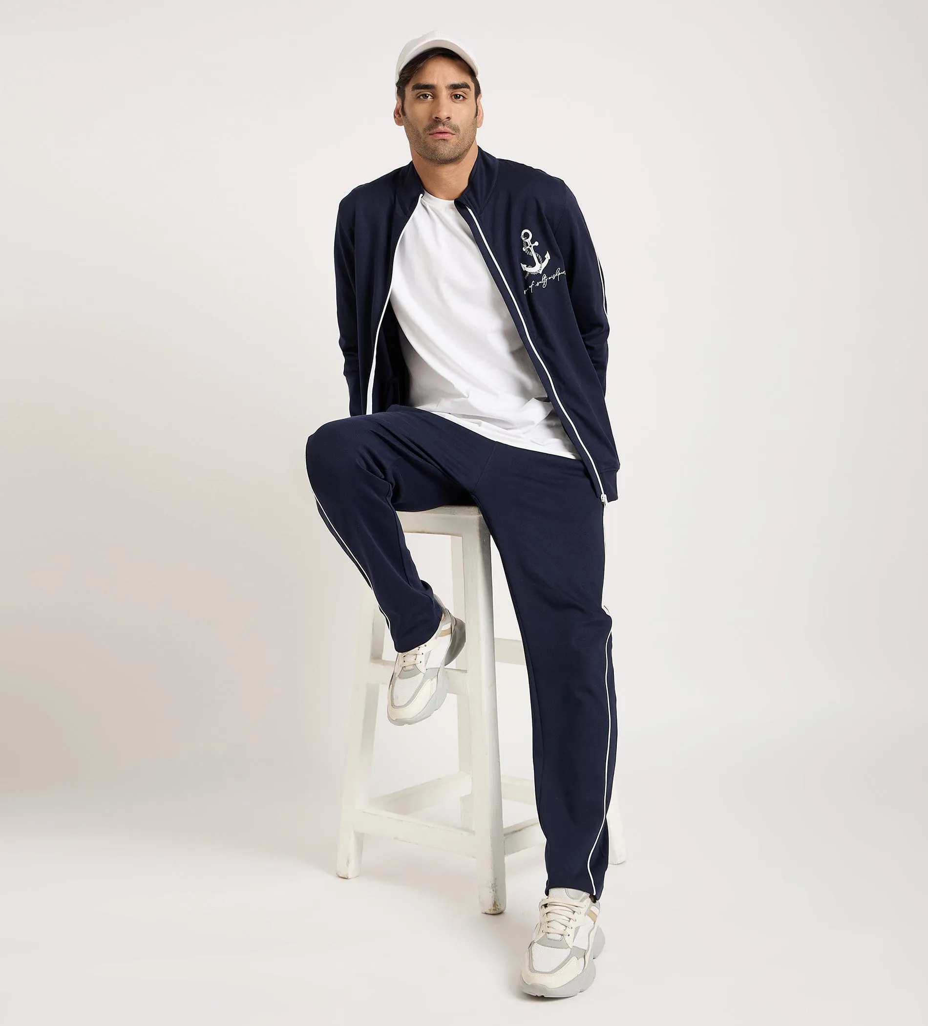 Navy Blue Nautical Anchor Trackpant For Men