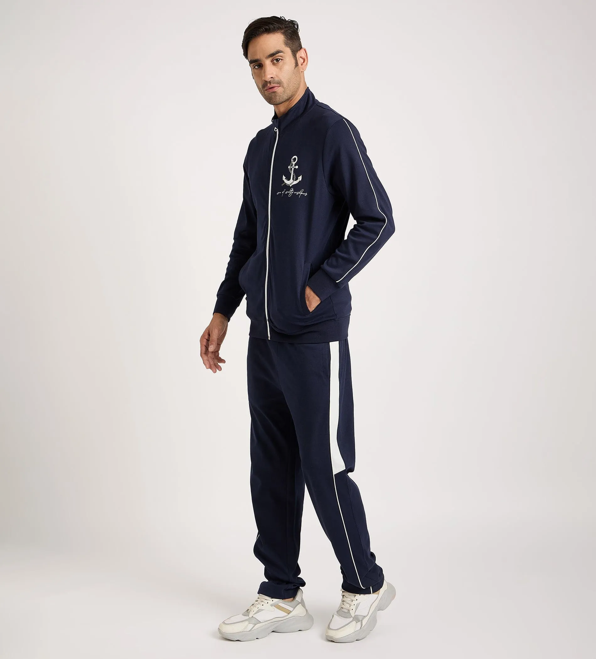Navy Blue Nautical Anchor Trackpant For Men