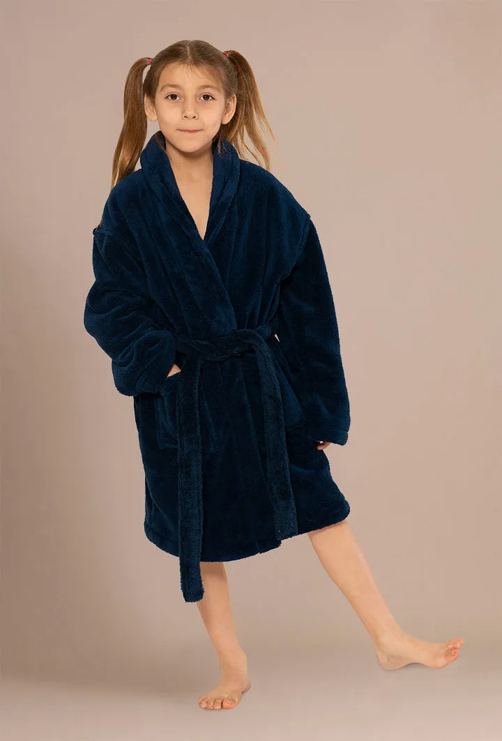 Navy Plush Bathrobes for Little Girls