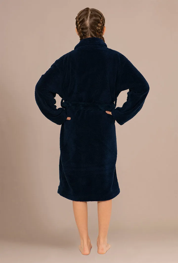 Navy Plush Bathrobes for Little Girls