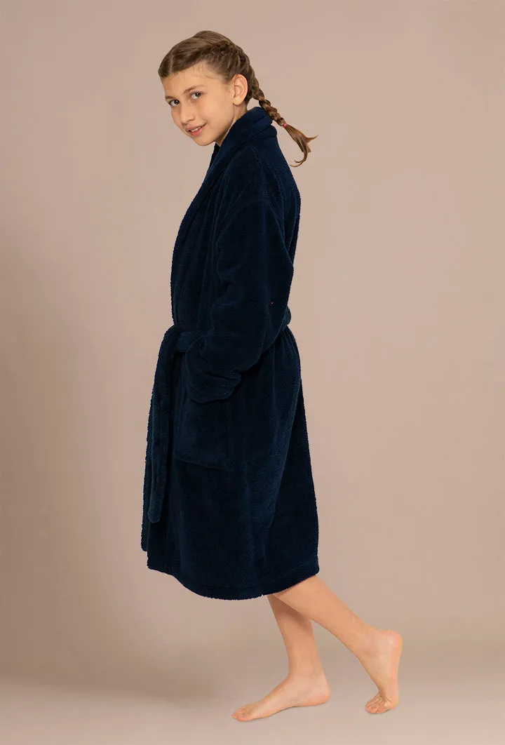 Navy Plush Bathrobes for Little Girls