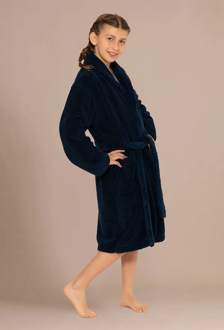 Navy Plush Bathrobes for Little Girls