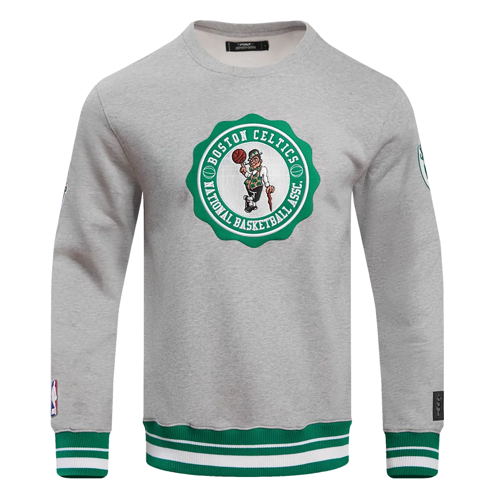 NBA BOSTON CELTICS CREST EMBLEM MEN'S RIB CREWNECK (HEATHER GREY/GREEN)
