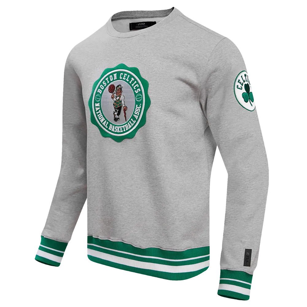 NBA BOSTON CELTICS CREST EMBLEM MEN'S RIB CREWNECK (HEATHER GREY/GREEN)
