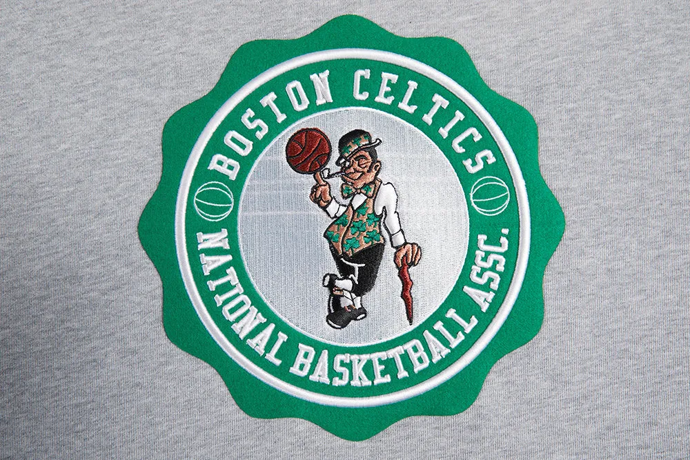 NBA BOSTON CELTICS CREST EMBLEM MEN'S RIB CREWNECK (HEATHER GREY/GREEN)