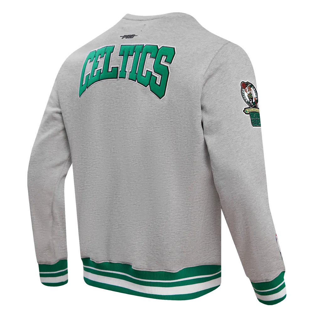 NBA BOSTON CELTICS CREST EMBLEM MEN'S RIB CREWNECK (HEATHER GREY/GREEN)
