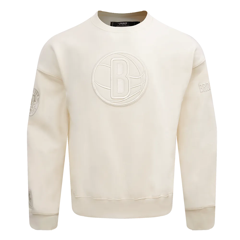 NBA BROOKLYN NETS NEUTRAL DROP SHOULDER FLC CREWNECK (EGGSHELL)