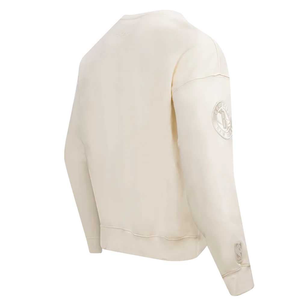 NBA BROOKLYN NETS NEUTRAL DROP SHOULDER FLC CREWNECK (EGGSHELL)