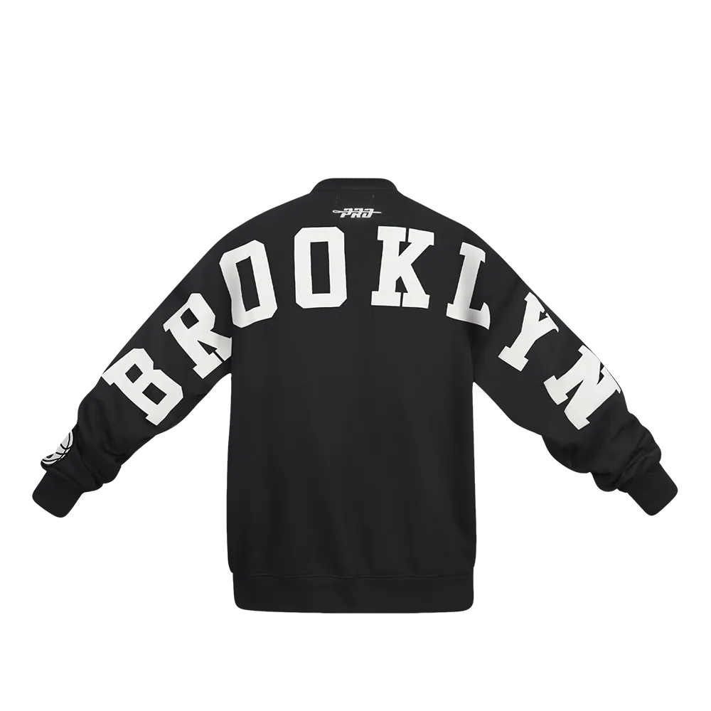 NBA BROOKLYN NETS WINGSPAN MEN'S DROP SHOULDER FLC CREWNECK (BLACK)