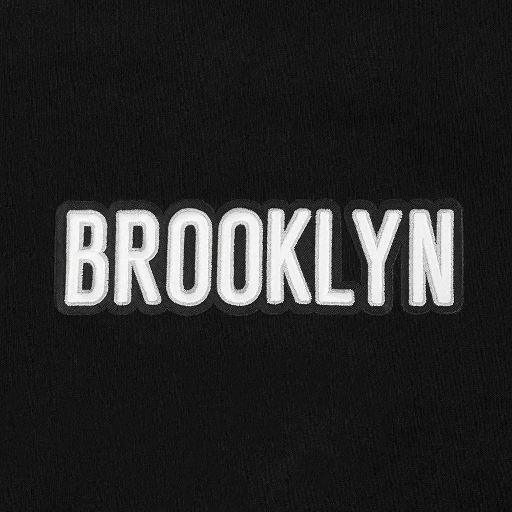 NBA BROOKLYN NETS WINGSPAN MEN'S DROP SHOULDER FLC CREWNECK (BLACK)