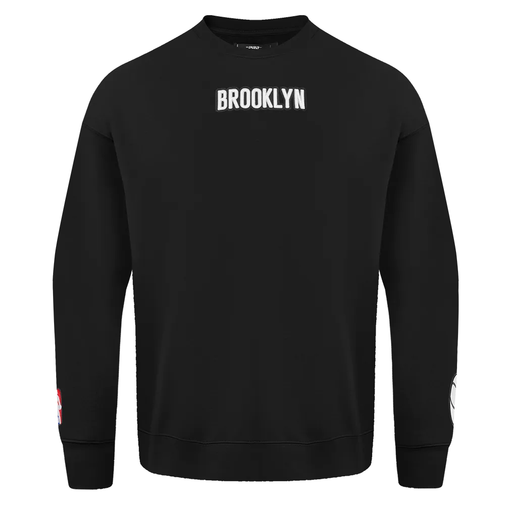 NBA BROOKLYN NETS WINGSPAN MEN'S DROP SHOULDER FLC CREWNECK (BLACK)