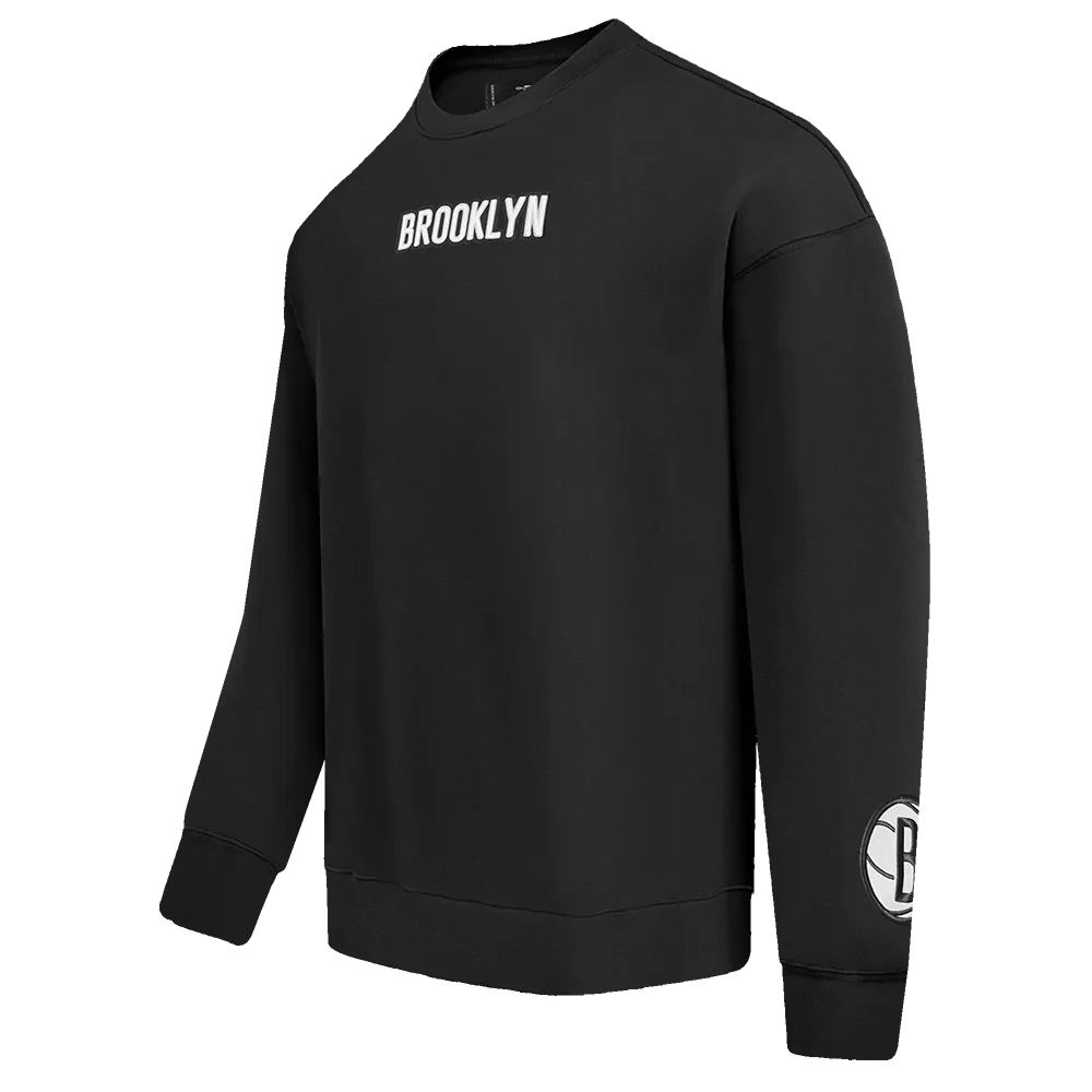 NBA BROOKLYN NETS WINGSPAN MEN'S DROP SHOULDER FLC CREWNECK (BLACK)