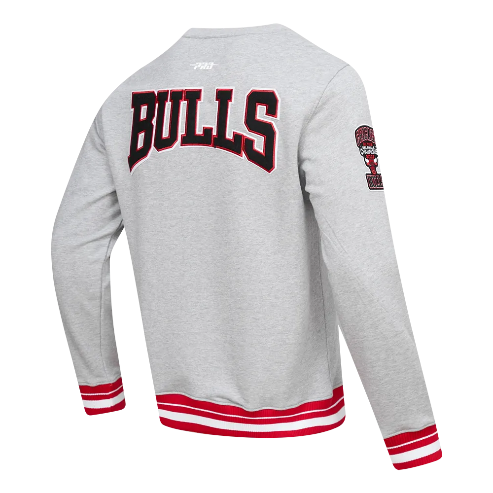 NBA CHICAGO BULLS CREST EMBLEM MEN'S RIB CREWNECK (HEATHER GRAY/BLACK)