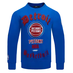 NBA DETROIT PISTONS OLD ENGLISH MEN'S CREWNECK (ROYAL BLUE)
