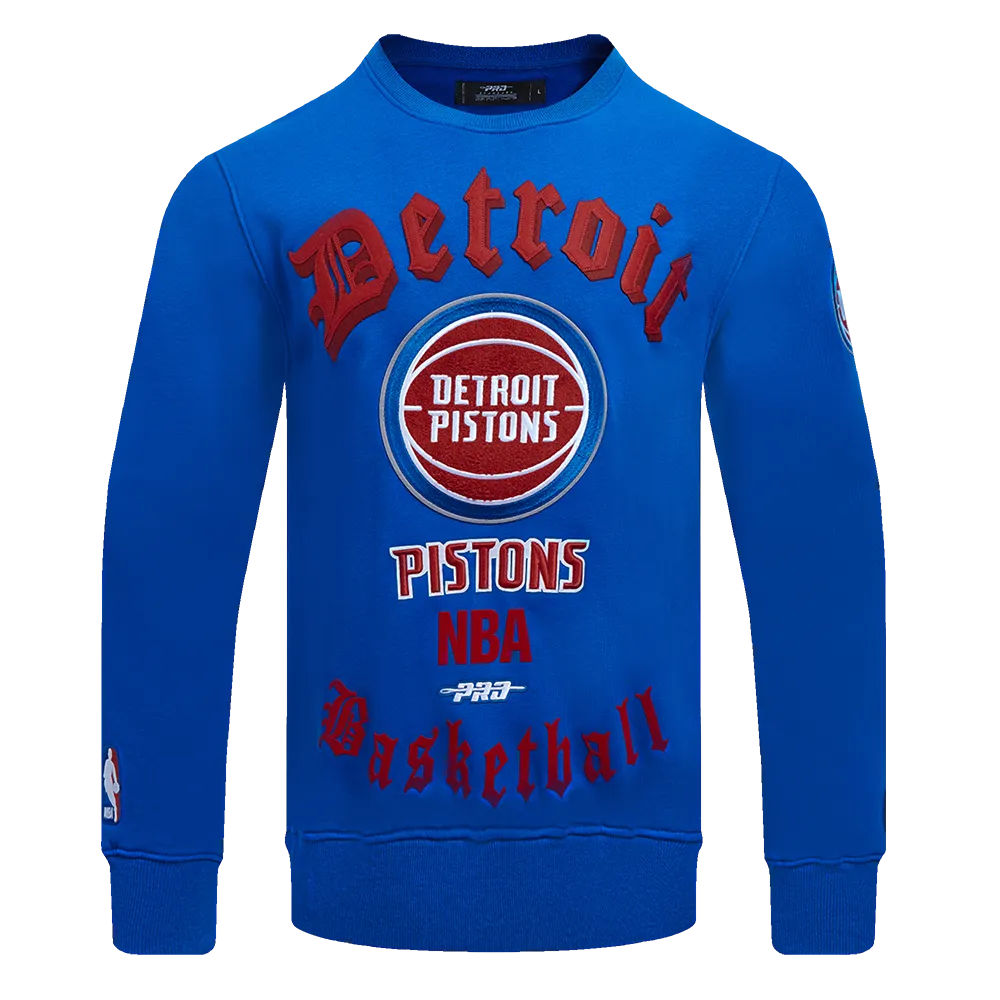 NBA DETROIT PISTONS OLD ENGLISH MEN'S CREWNECK (ROYAL BLUE)