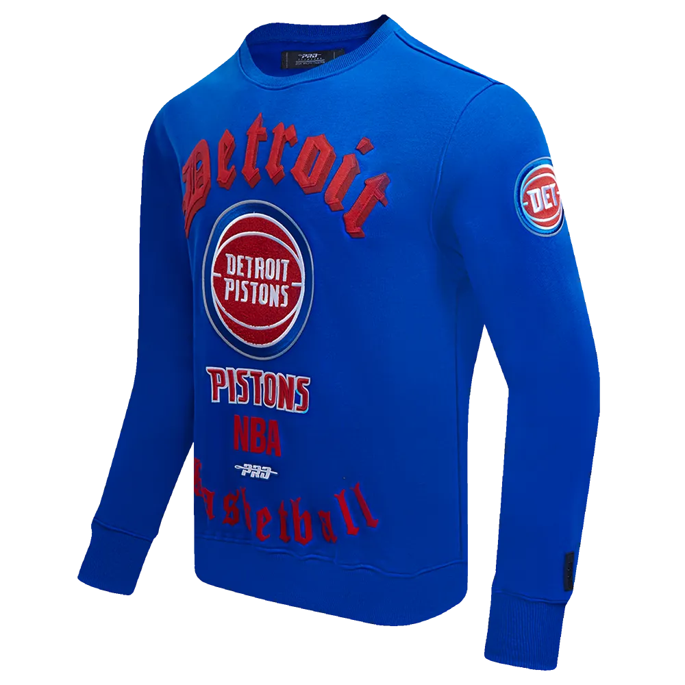NBA DETROIT PISTONS OLD ENGLISH MEN'S CREWNECK (ROYAL BLUE)