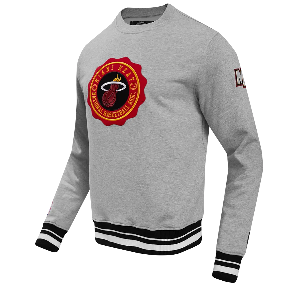 NBA MIAMI HEAT CREST EMBLEM MEN'S RIB CREWNECK (HEATHER GRAY/BLACK)