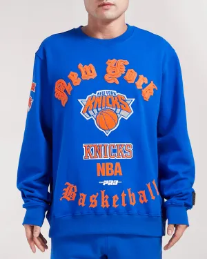 NBA NEW YORK KNICKS OLD ENGLISH MEN'S CREWNECK (ROYAL BLUE)