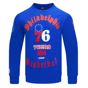 NBA PHILADELPHIA 76ERS OLD ENGLISH MEN'S CREWNECK (ROYAL BLUE)